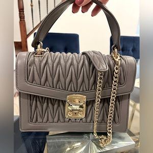 AUTHENTIC Miu Miu grey matelesse leather shoulder bag with gold hardware